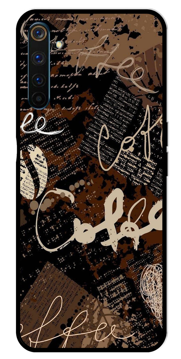 Coffee Pattern Metal Mobile Case for Realme 6 Pro   (Design No -37)
