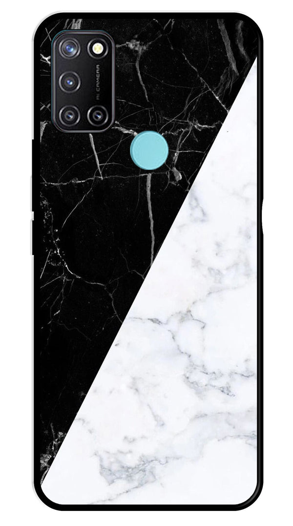 Black White Marble Design Metal Mobile Case for Realme 7i   (Design No -09)