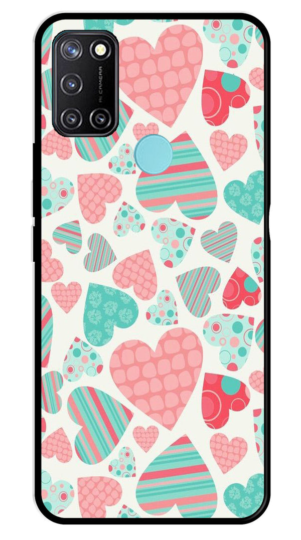 Hearts Pattern Metal Mobile Case for Realme 7i   (Design No -22)
