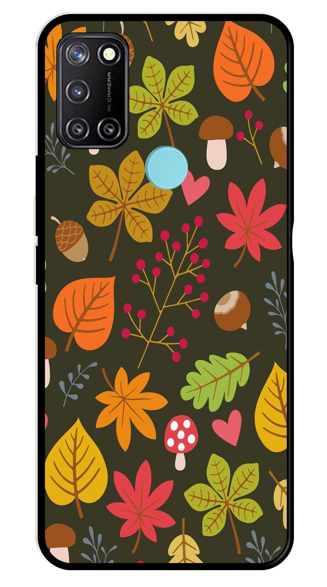 Leaves Design Metal Mobile Case for Realme 7i   (Design No -51)