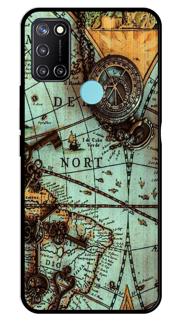 Map Design Metal Mobile Case for Realme C17   (Design No -54)