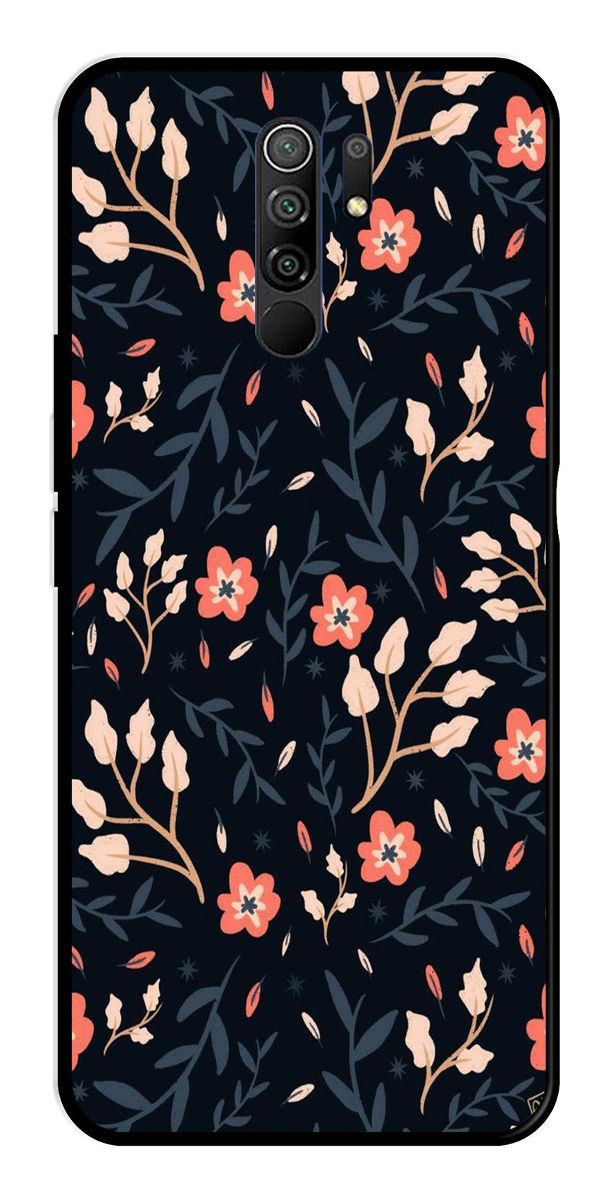 Floral Pattern Metal Mobile Case for Redmi 9 Prime   (Design No -10)