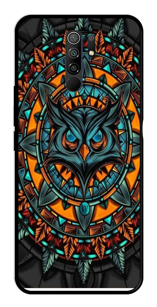 Owl Pattern Metal Mobile Case for Redmi 9 Prime   (Design No -42)
