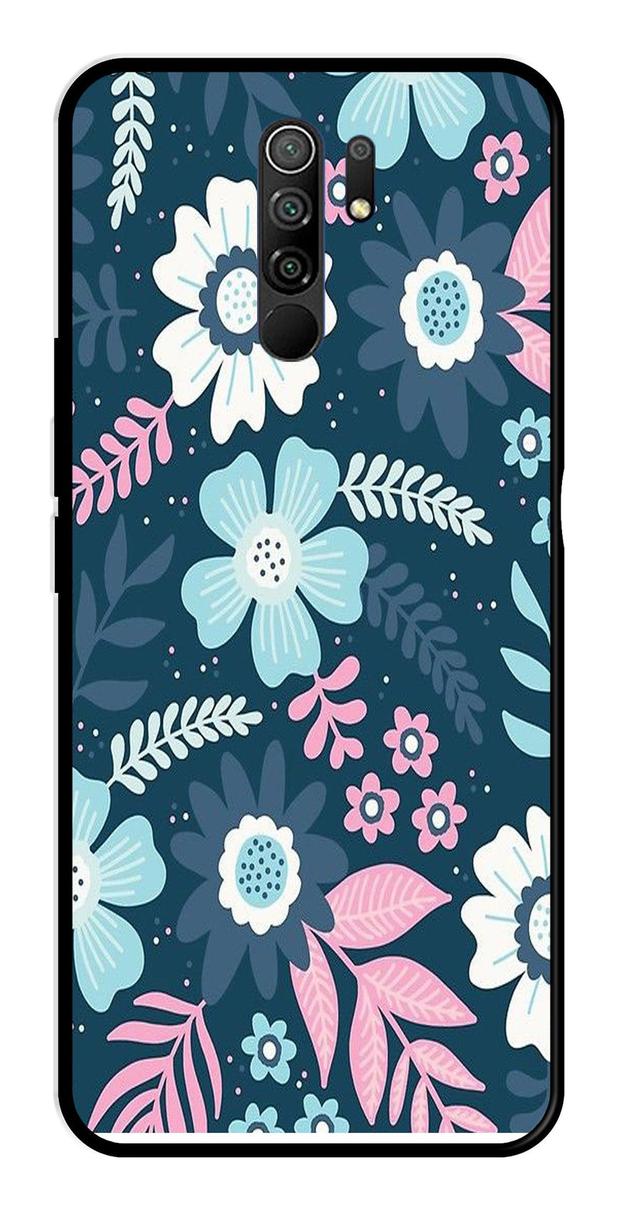 Flower Leaves Design Metal Mobile Case for Redmi 9 Prime   (Design No -50)