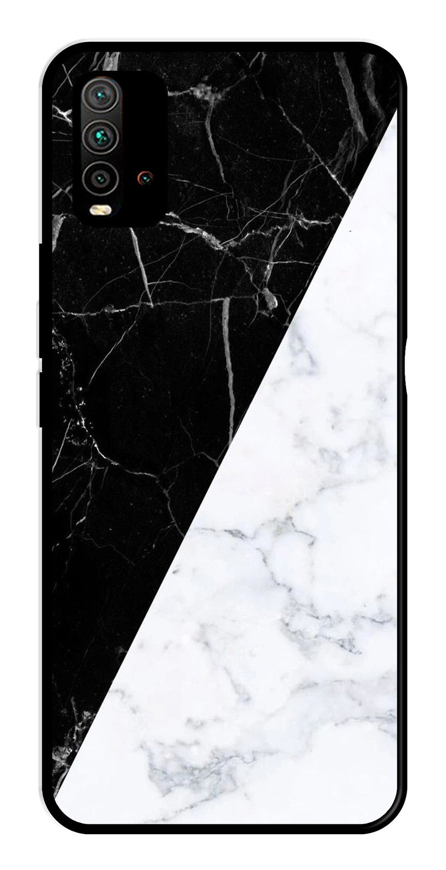 Black White Marble Design Metal Mobile Case for Redmi 9 Power   (Design No -09)