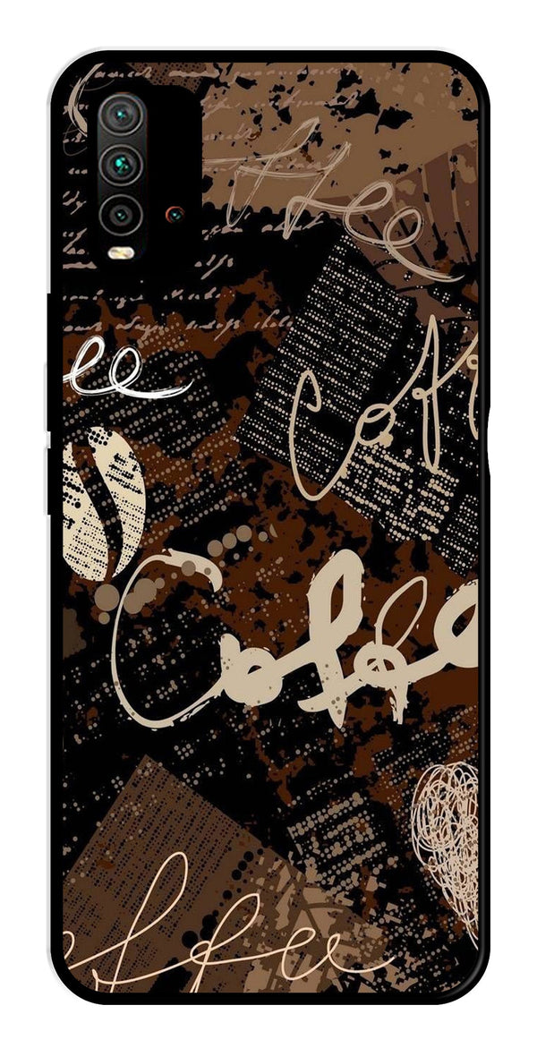 Coffee Pattern Metal Mobile Case for Redmi 9 Power   (Design No -37)