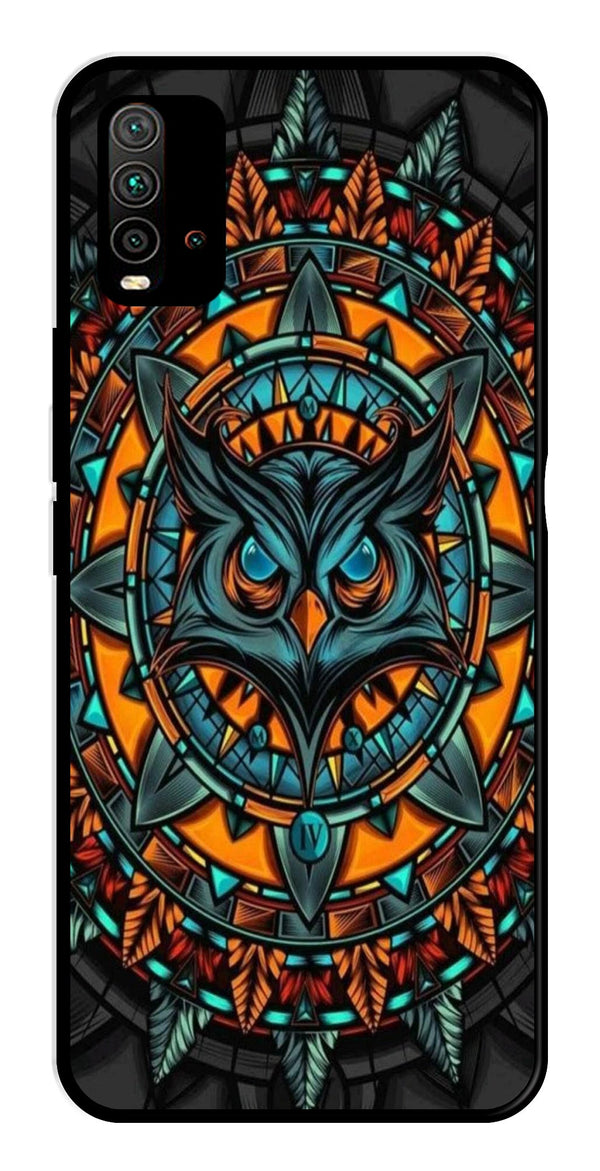Owl Pattern Metal Mobile Case for Redmi 9 Power   (Design No -42)