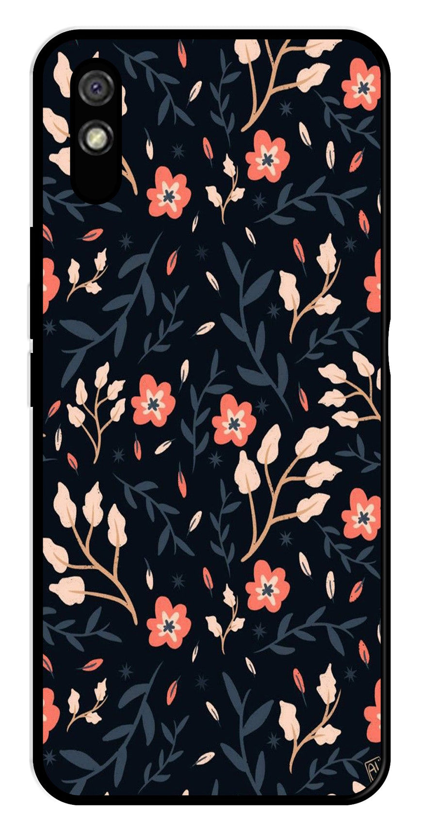 Floral Pattern Metal Mobile Case for Redmi 9a   (Design No -10)