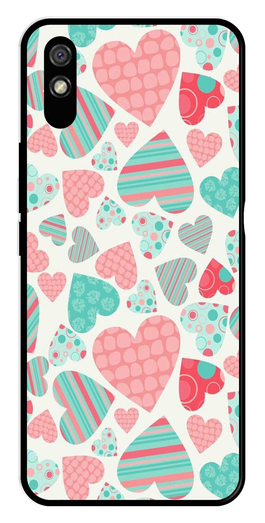 Hearts Pattern Metal Mobile Case for Redmi 9a   (Design No -22)