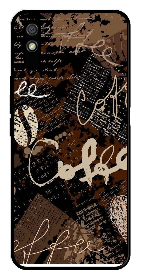 Coffee Pattern Metal Mobile Case for Redmi 9a   (Design No -37)