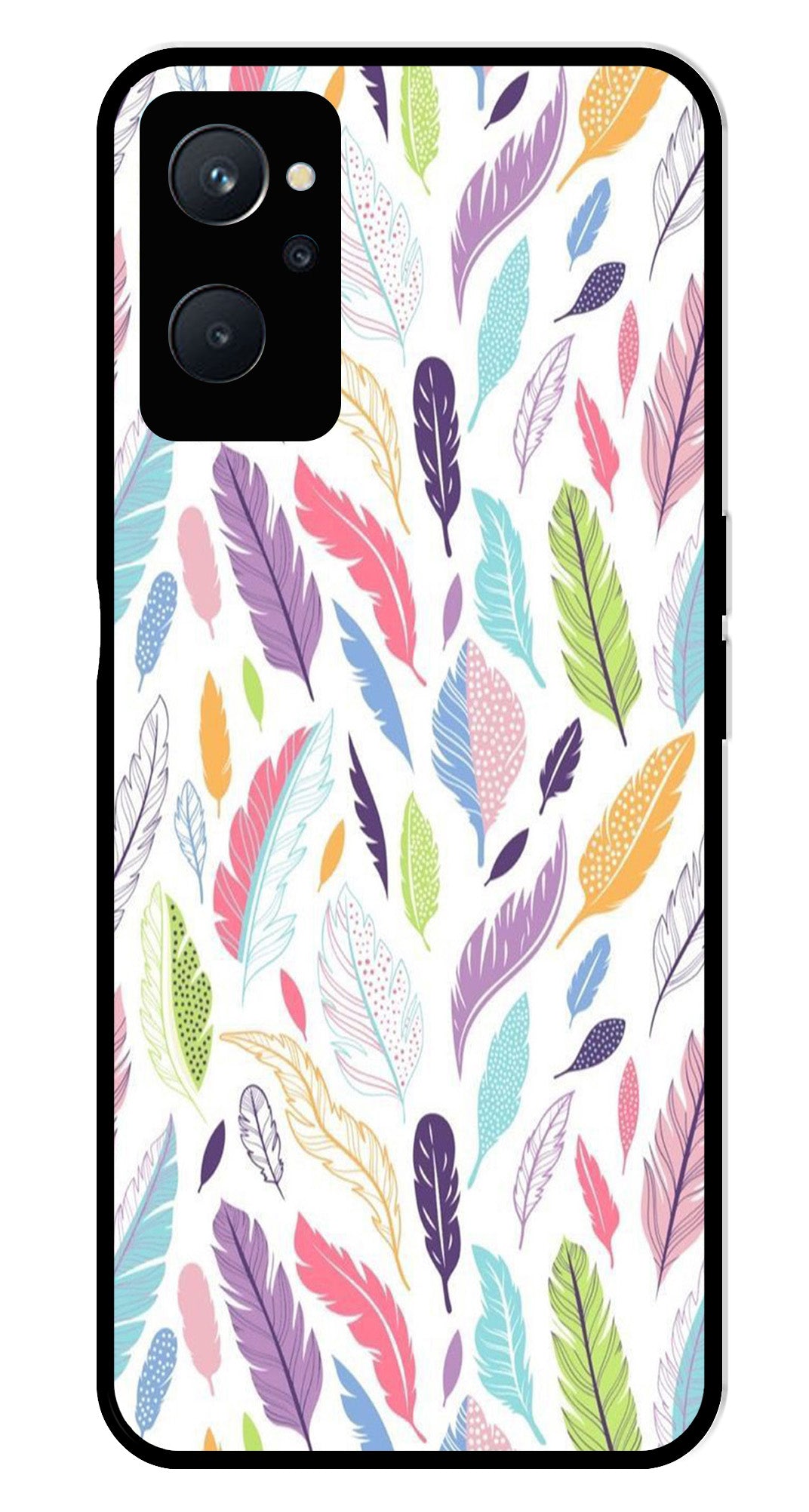 Colorful Feathers Metal Mobile Case for Realme 9i   (Design No -06)