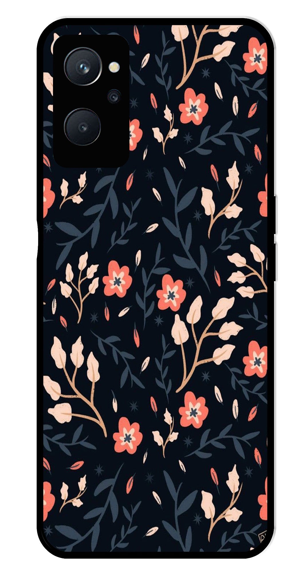 Floral Pattern Metal Mobile Case for Realme 9i   (Design No -10)