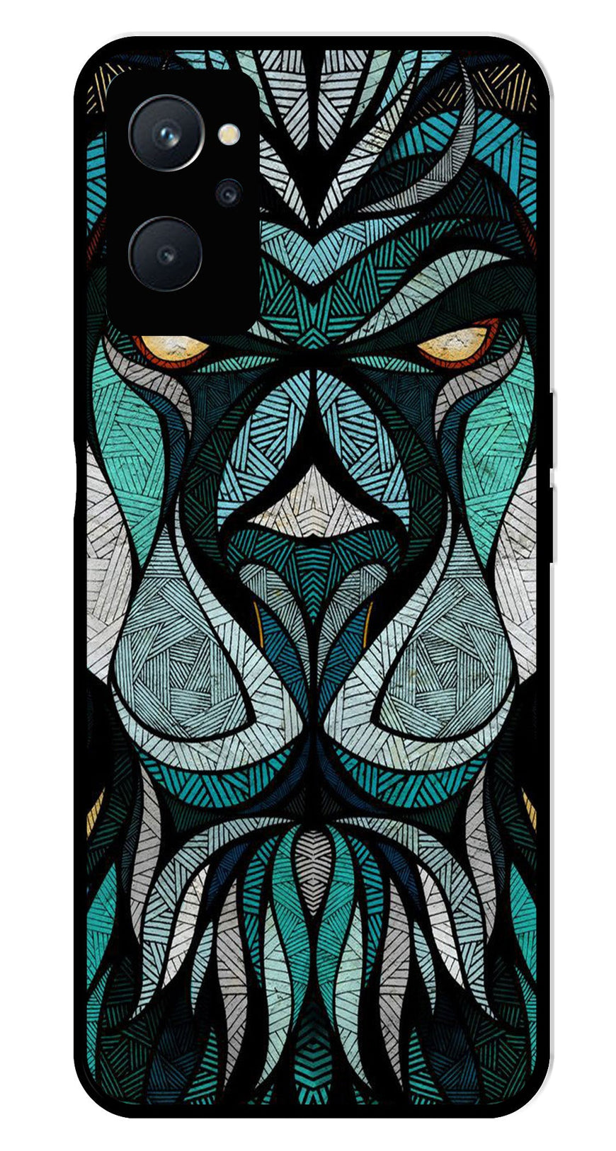 Lion Pattern Metal Mobile Case for Realme 9i   (Design No -40)