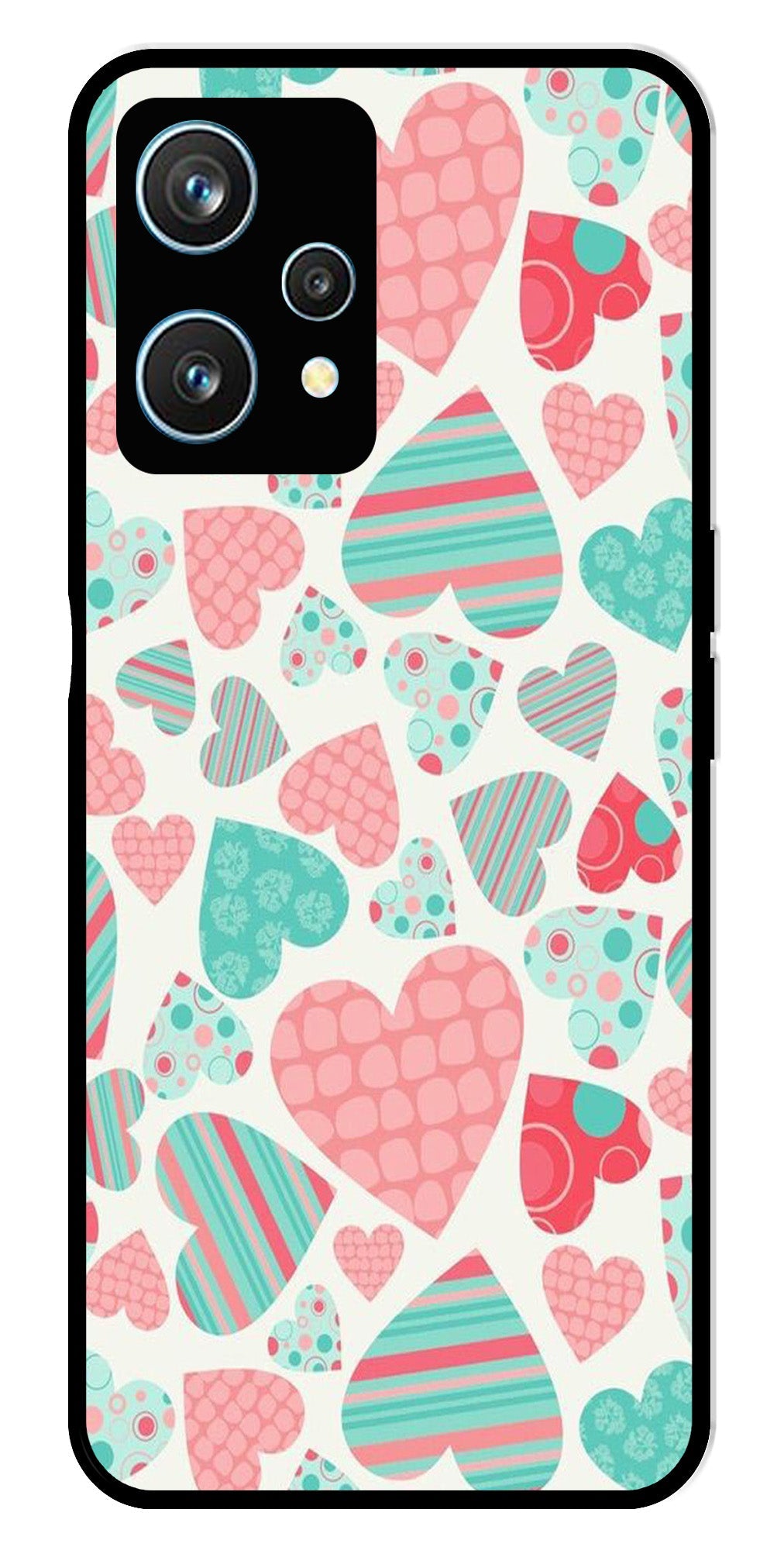 Hearts Pattern Metal Mobile Case for Realme 9 Pro 50   (Design No -22)
