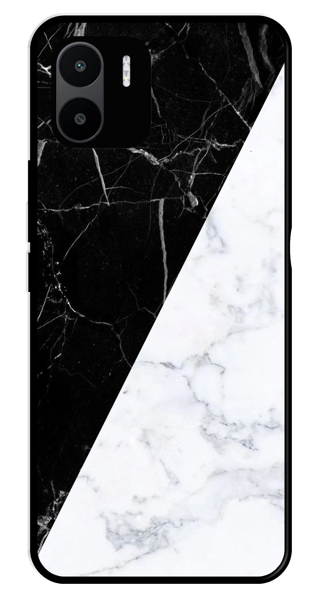 Black White Marble Design Metal Mobile Case for Redmi A1   (Design No -09)