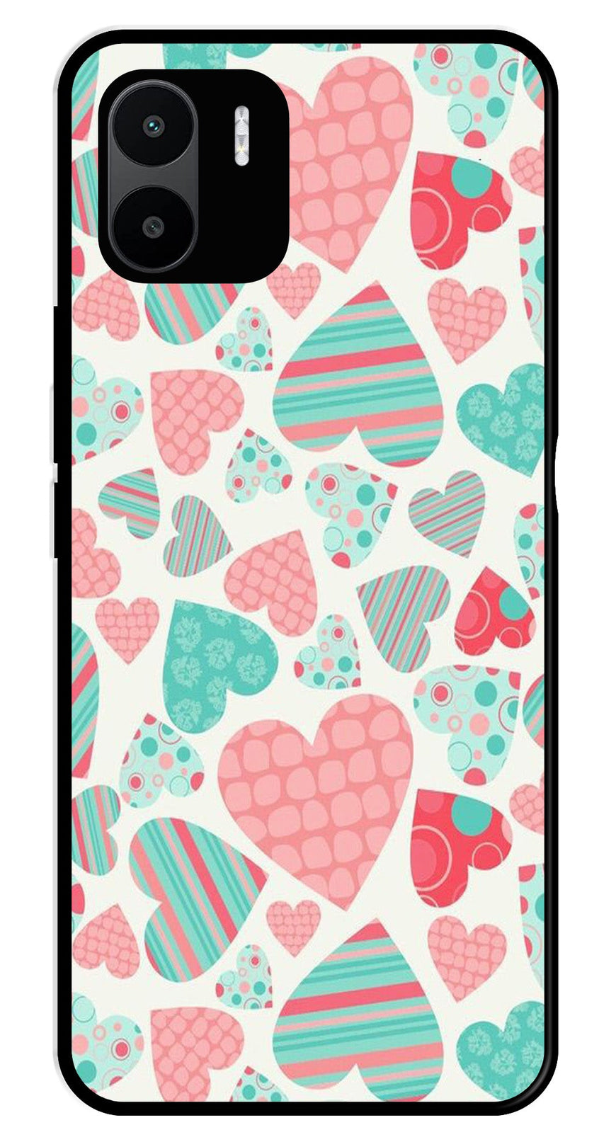 Hearts Pattern Metal Mobile Case for Redmi A1   (Design No -22)