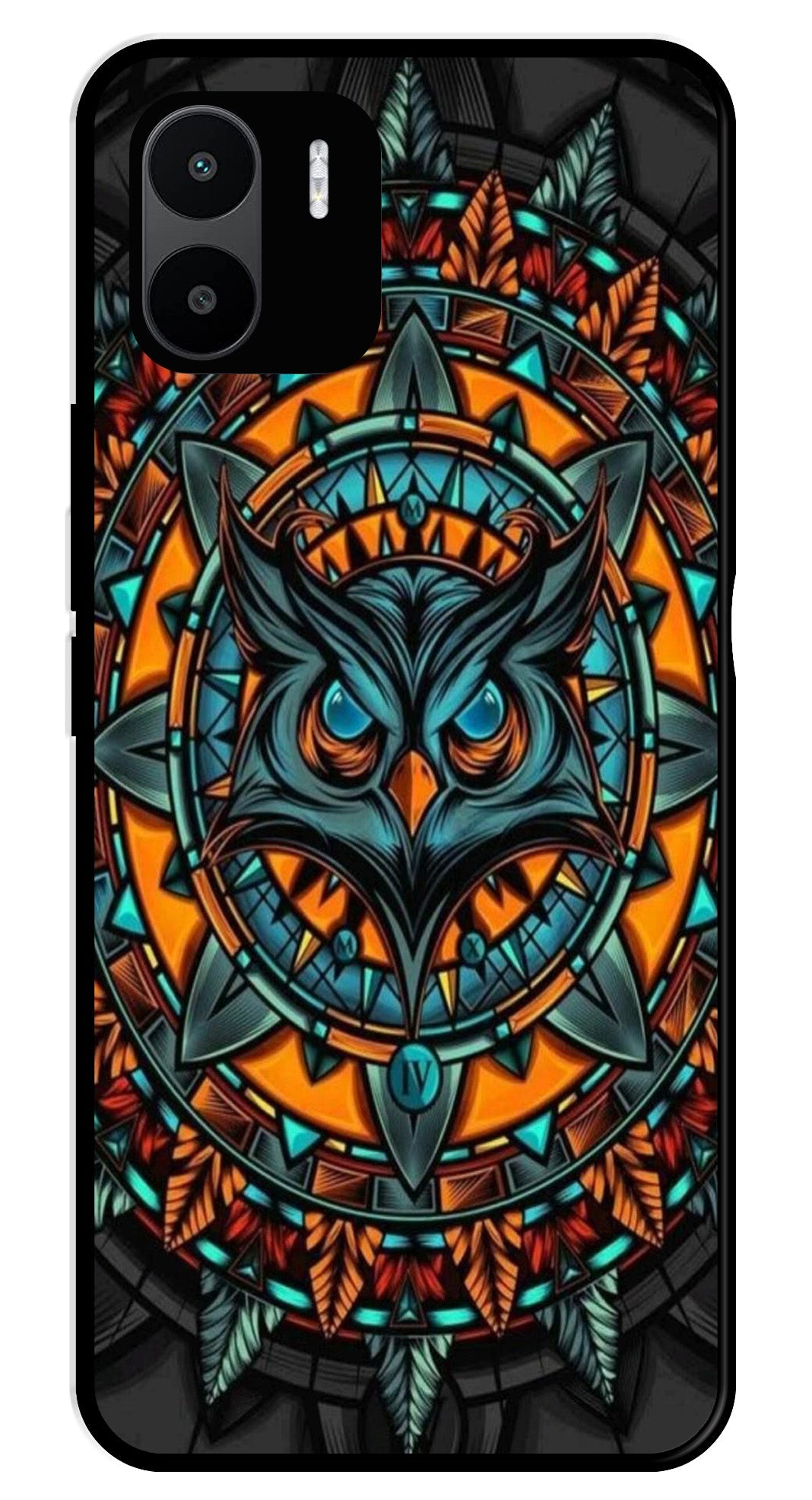 Owl Pattern Metal Mobile Case for Redmi A1   (Design No -42)