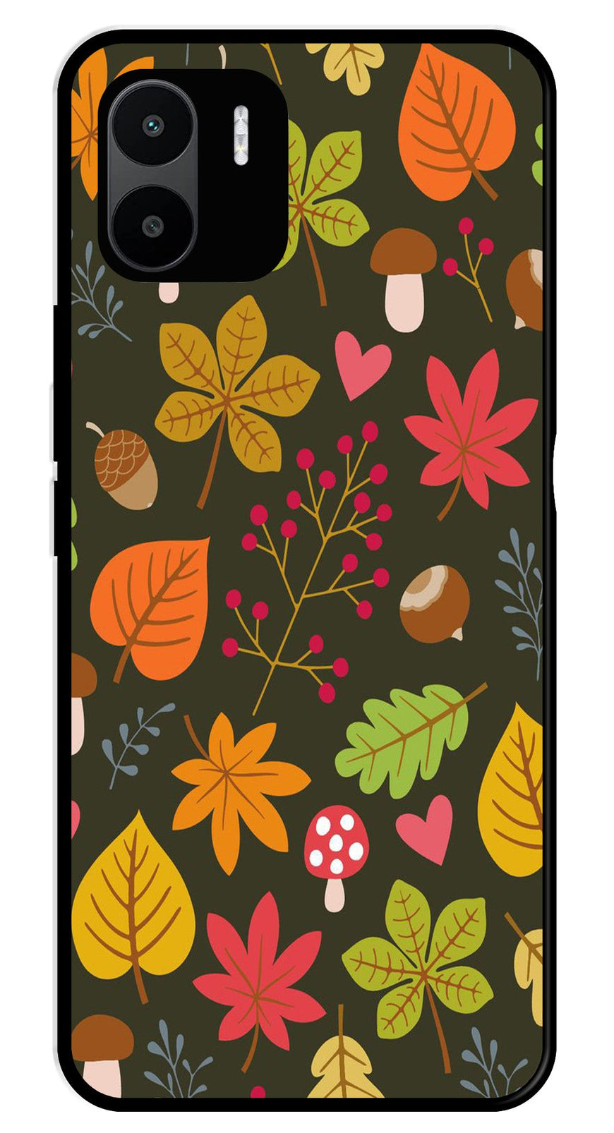 Leaves Design Metal Mobile Case for Redmi A1   (Design No -51)