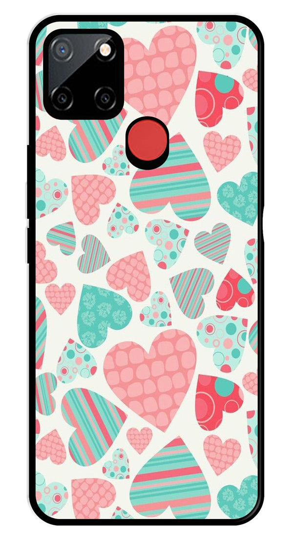 Hearts Pattern Metal Mobile Case for Realme C25   (Design No -22)
