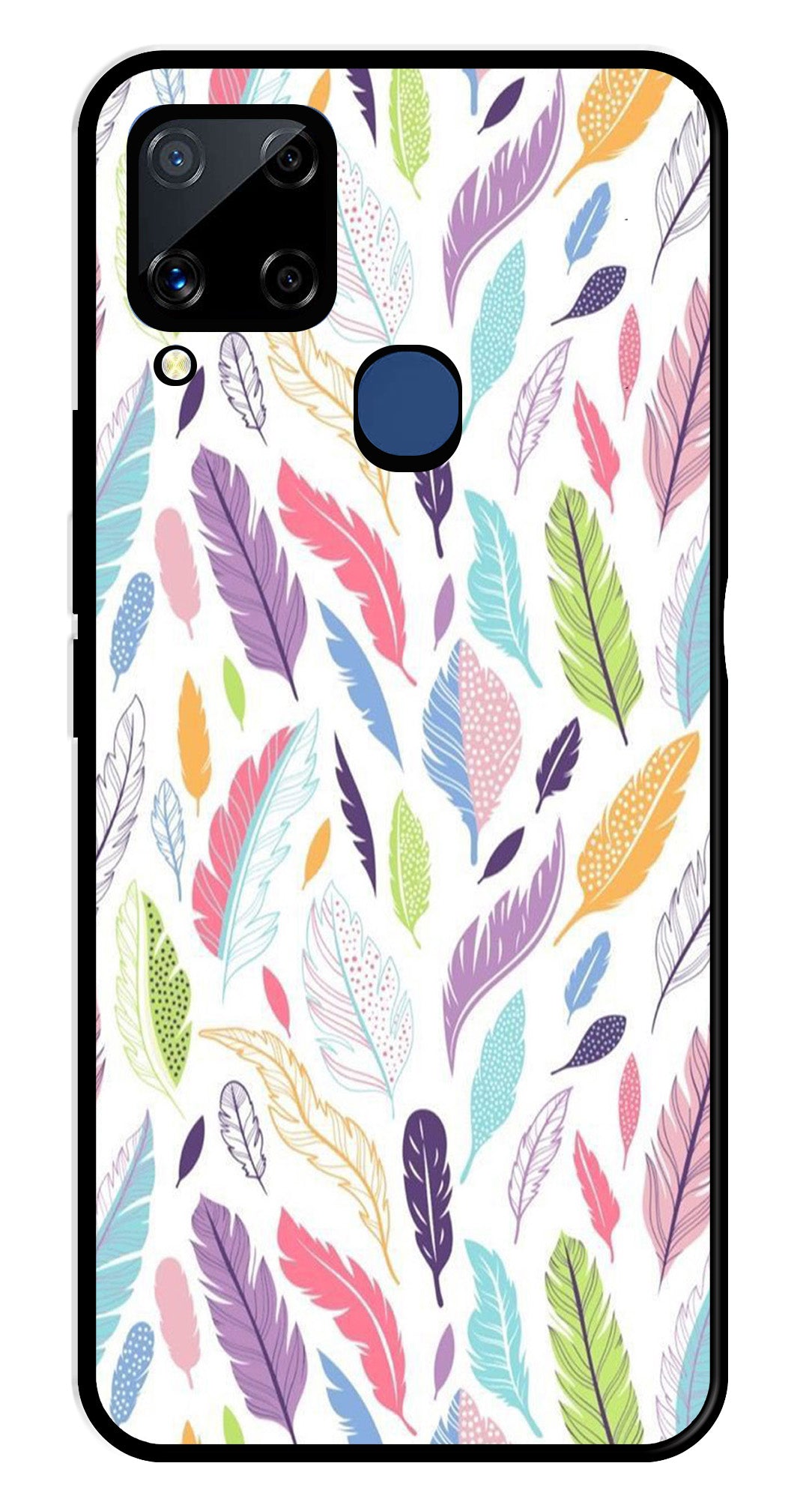 Colorful Feathers Metal Mobile Case for Realme C15   (Design No -06)