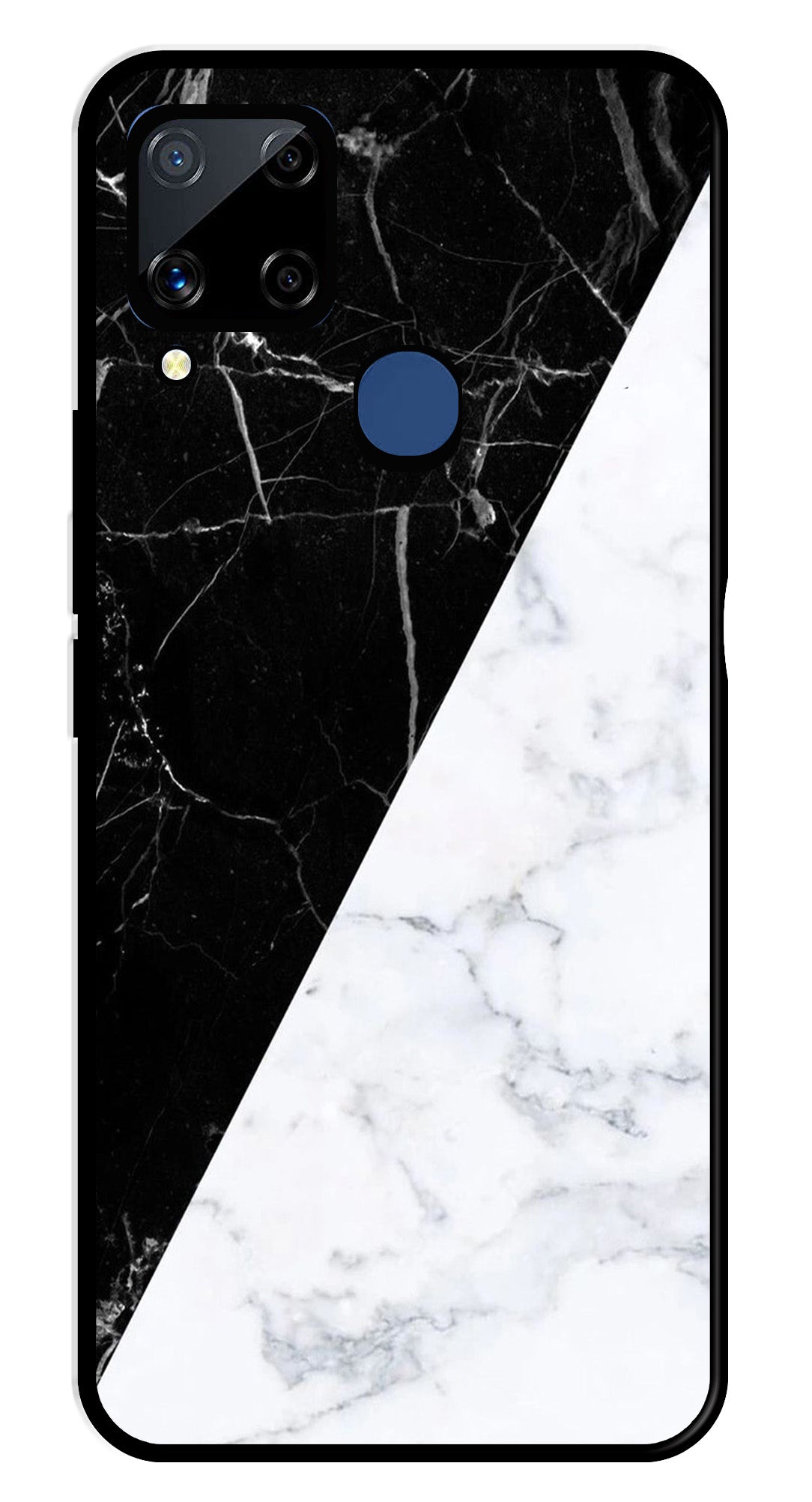Black White Marble Design Metal Mobile Case for Realme C15   (Design No -09)