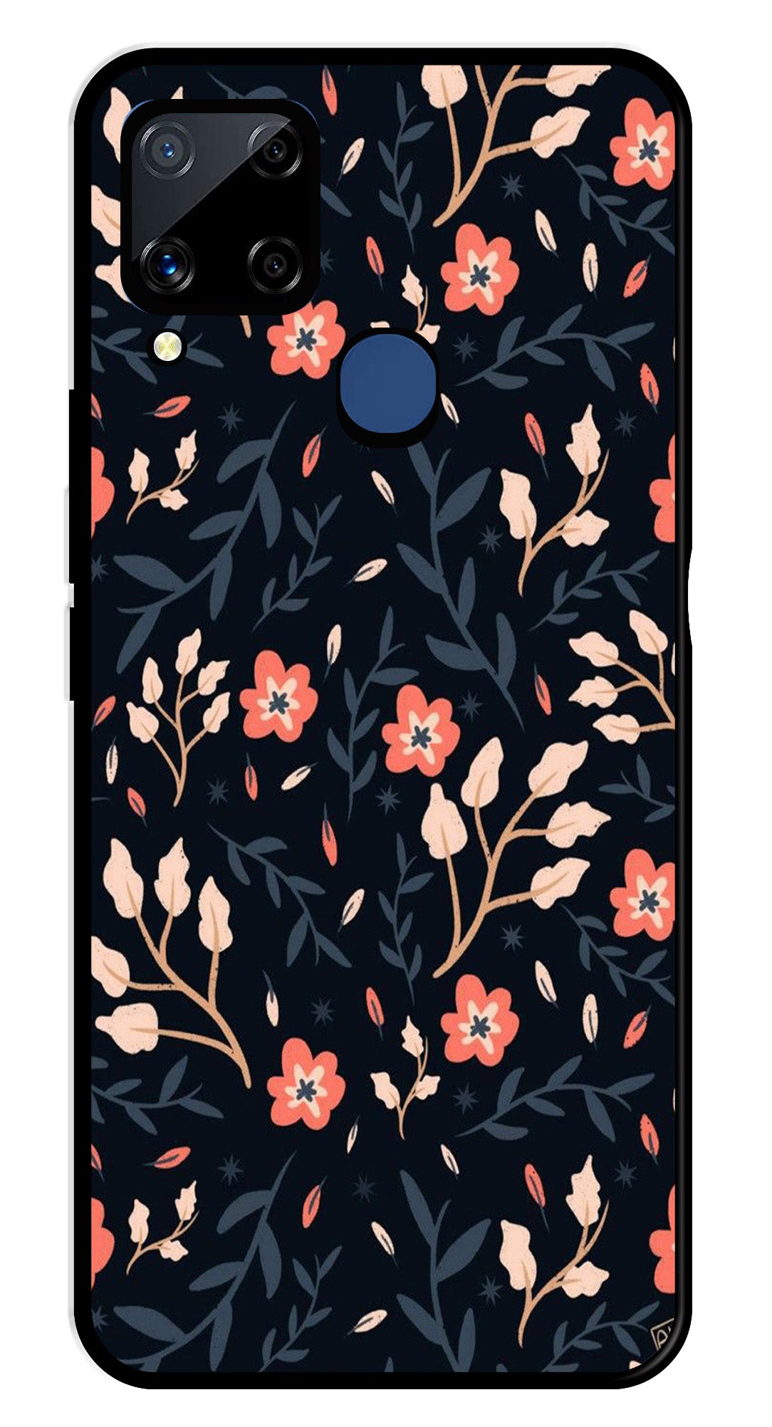 Floral Pattern Metal Mobile Case for Realme C15   (Design No -10)