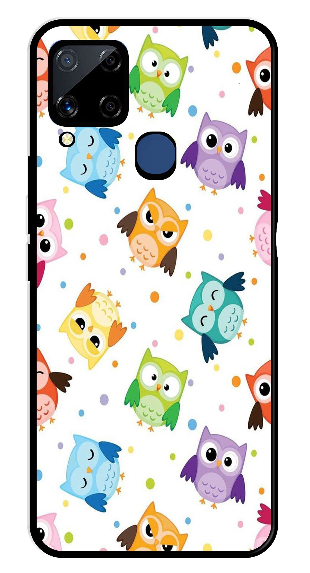 Owls Pattern Metal Mobile Case for Realme C15   (Design No -20)