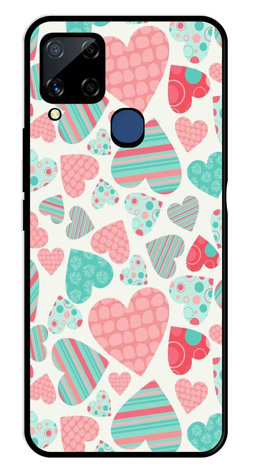 Hearts Pattern Metal Mobile Case for Realme C15   (Design No -22)