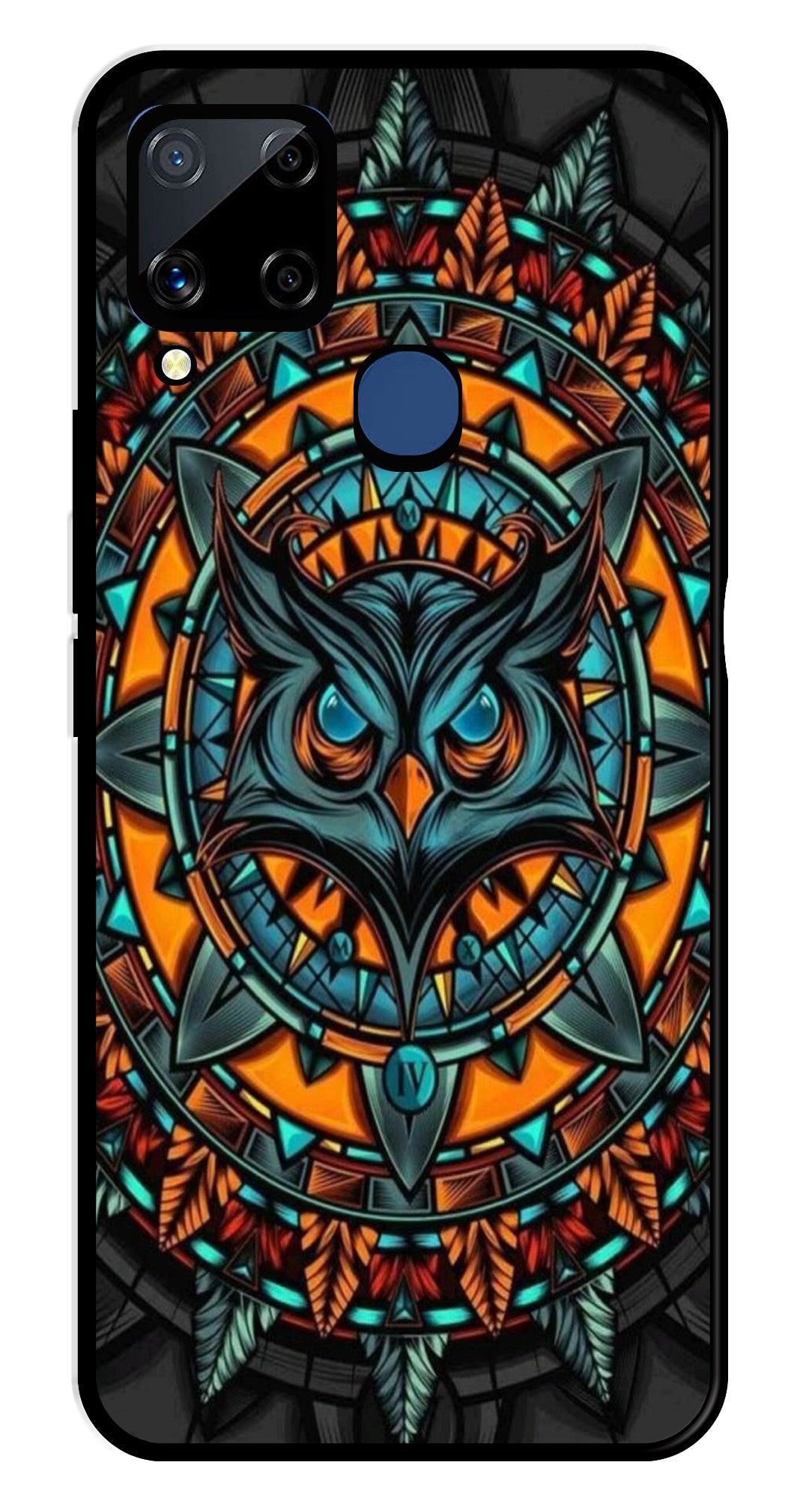 Owl Pattern Metal Mobile Case for Realme C15   (Design No -42)