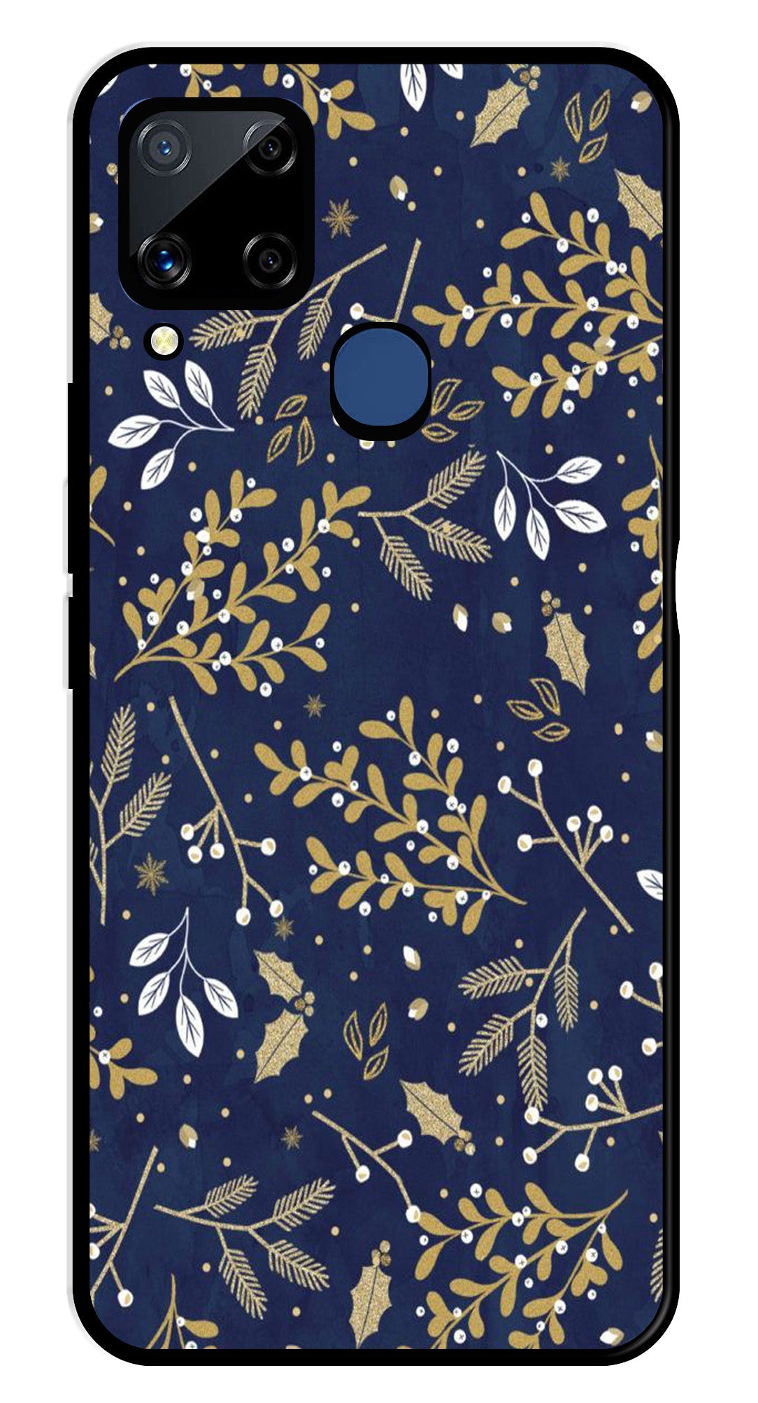 Floral Pattern  Metal Mobile Case for Realme C15   (Design No -52)