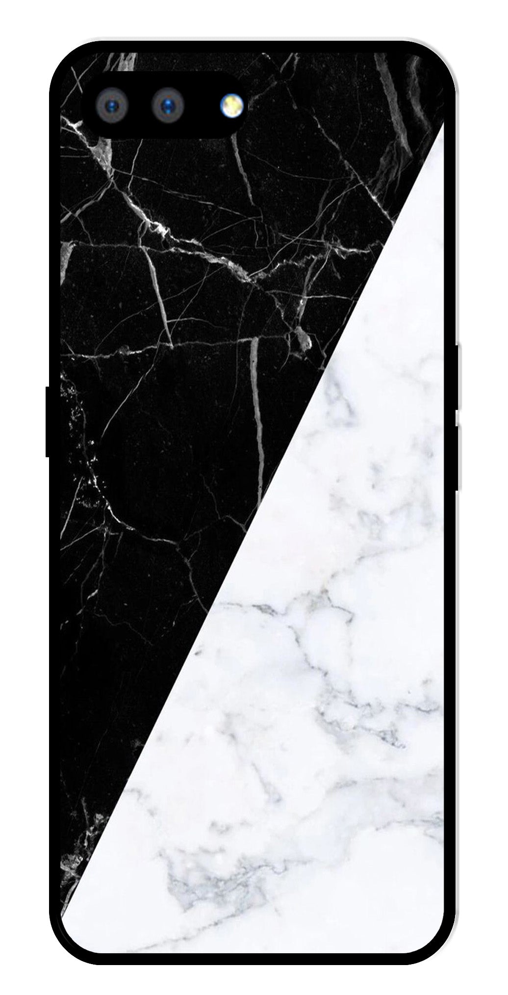 Black White Marble Design Metal Mobile Case for Realme C2   (Design No -09)