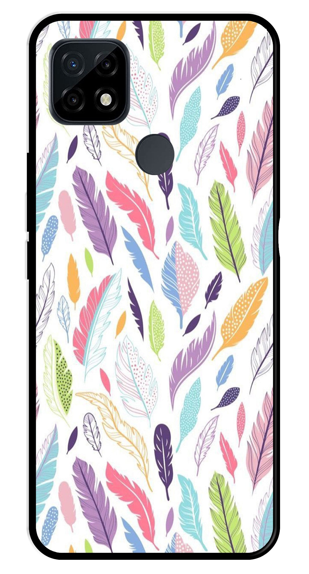Colorful Feathers Metal Mobile Case for Realme C21   (Design No -06)