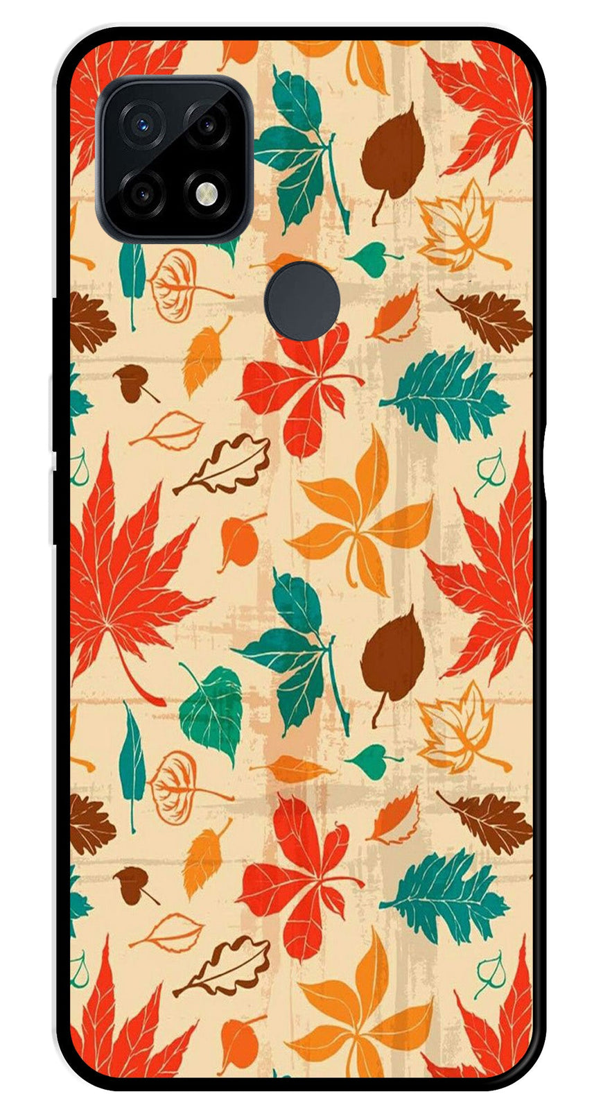 Leafs Design Metal Mobile Case for Realme C21   (Design No -14)