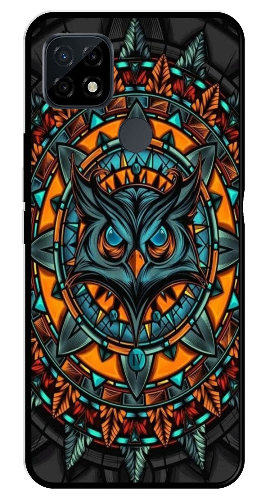 Owl Pattern Metal Mobile Case for Realme C21   (Design No -42)