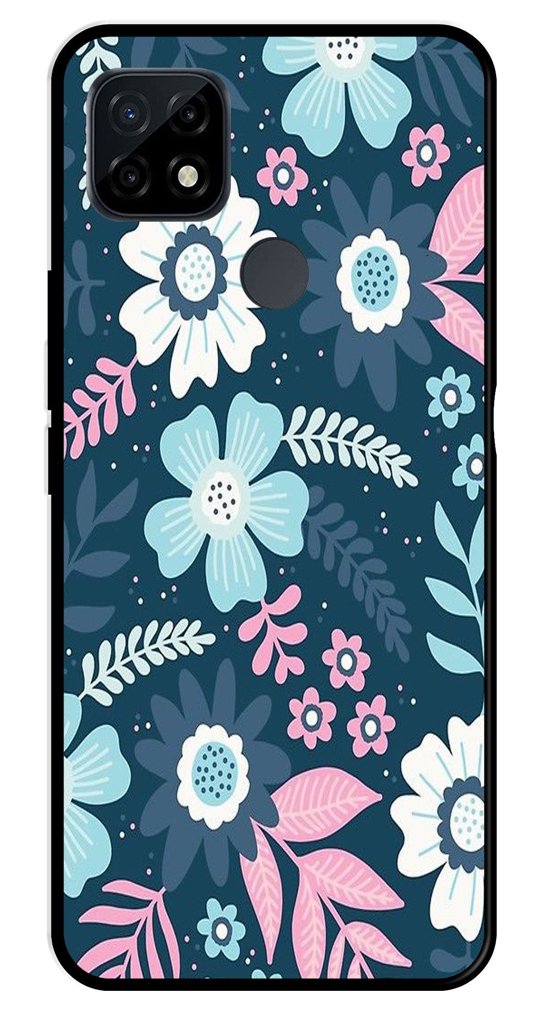 Flower Leaves Design Metal Mobile Case for Realme C21   (Design No -50)