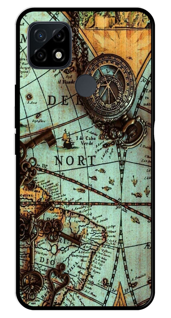 Map Design Metal Mobile Case for Realme C21   (Design No -54)