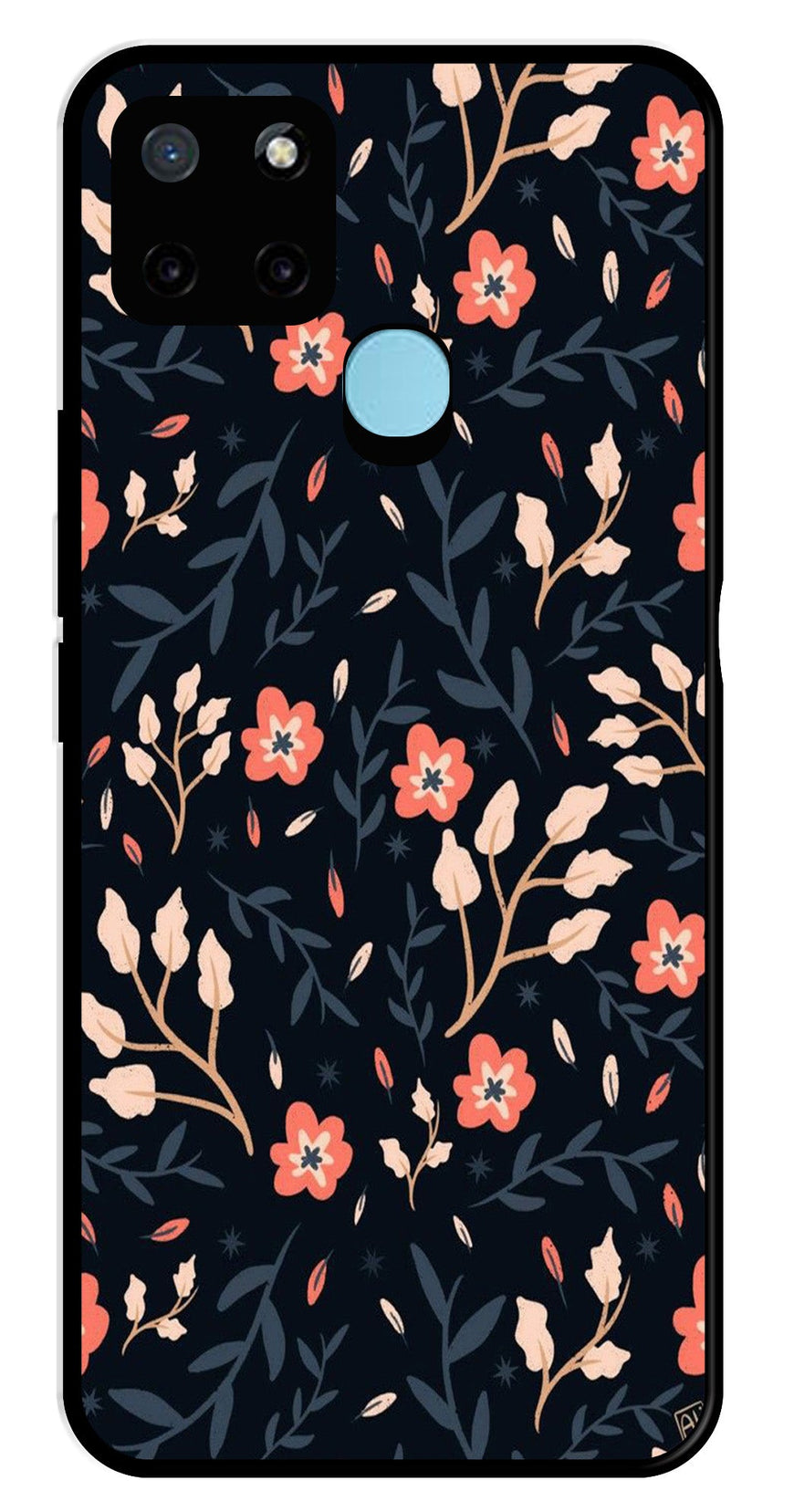 Floral Pattern Metal Mobile Case for Realme C25Y   (Design No -10)