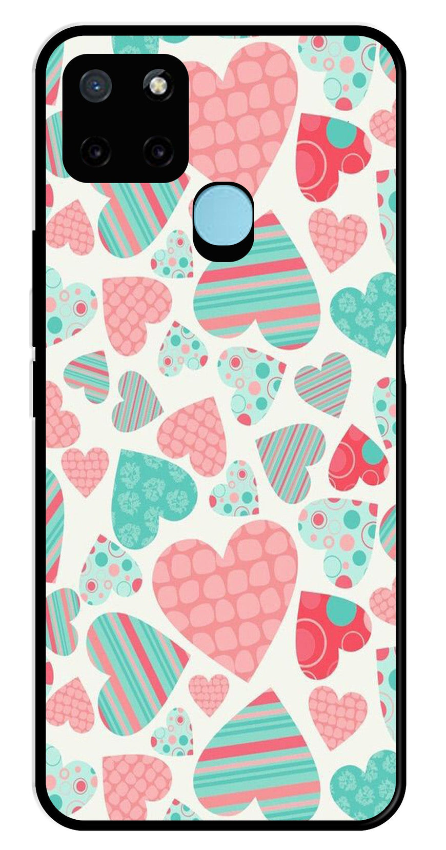 Hearts Pattern Metal Mobile Case for Realme C25Y   (Design No -22)