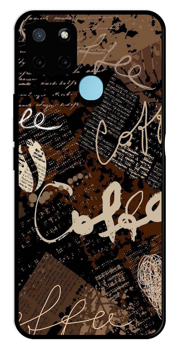 Coffee Pattern Metal Mobile Case for Realme C25Y   (Design No -37)