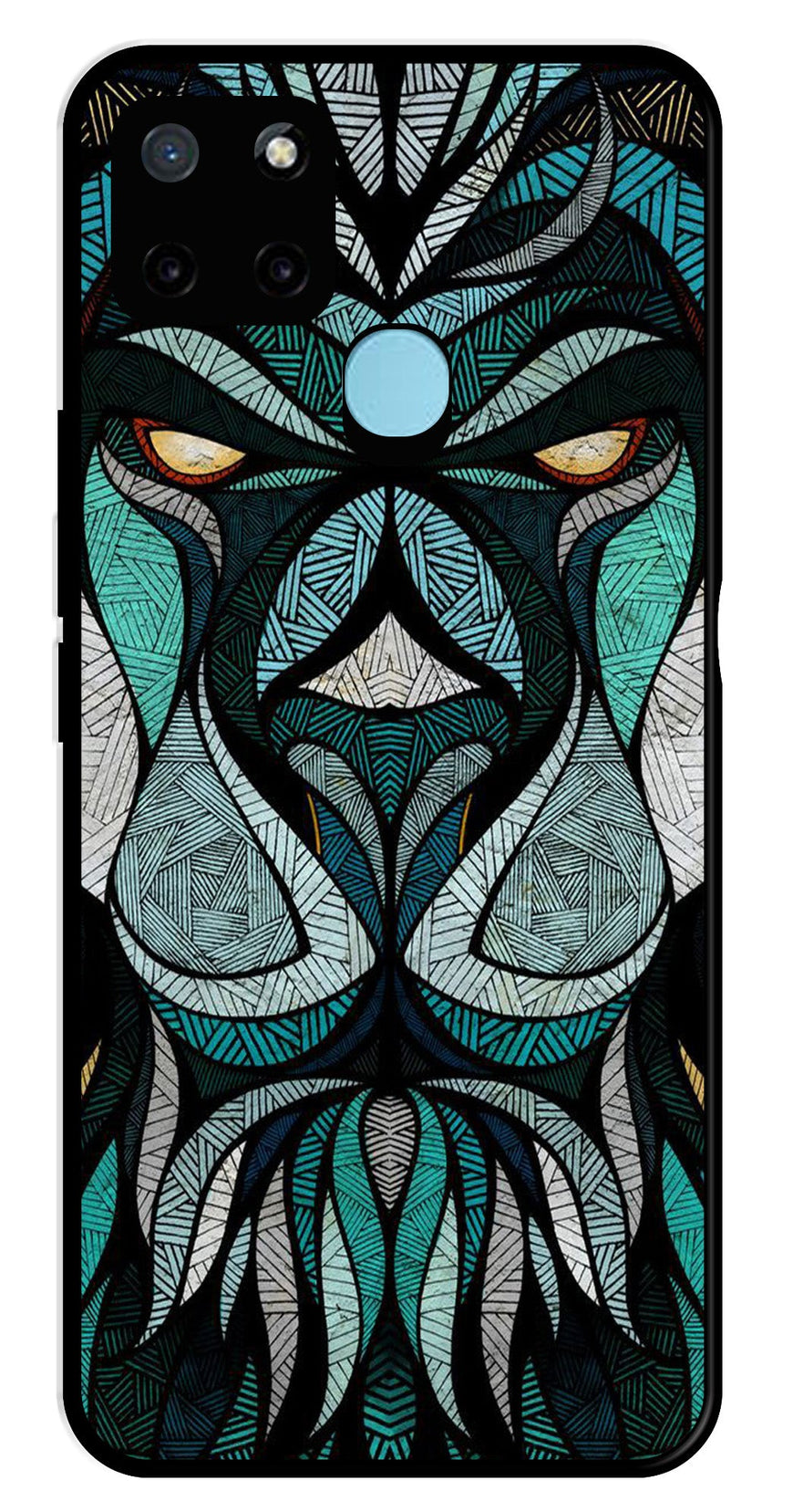 Lion Pattern Metal Mobile Case for Realme C21Y   (Design No -40)