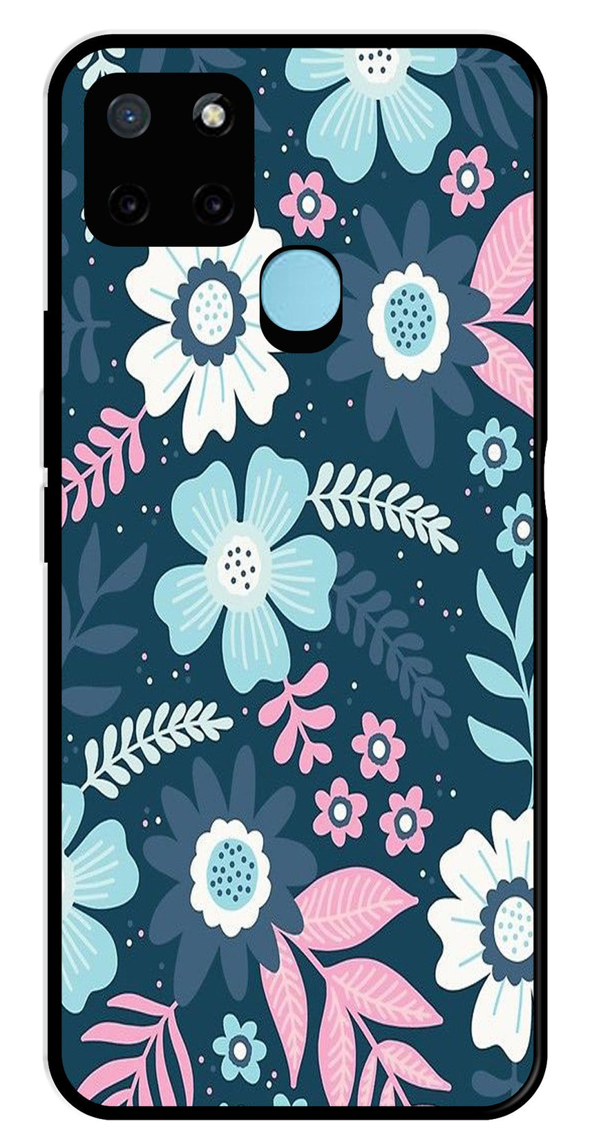 Flower Leaves Design Metal Mobile Case for Realme C21Y   (Design No -50)