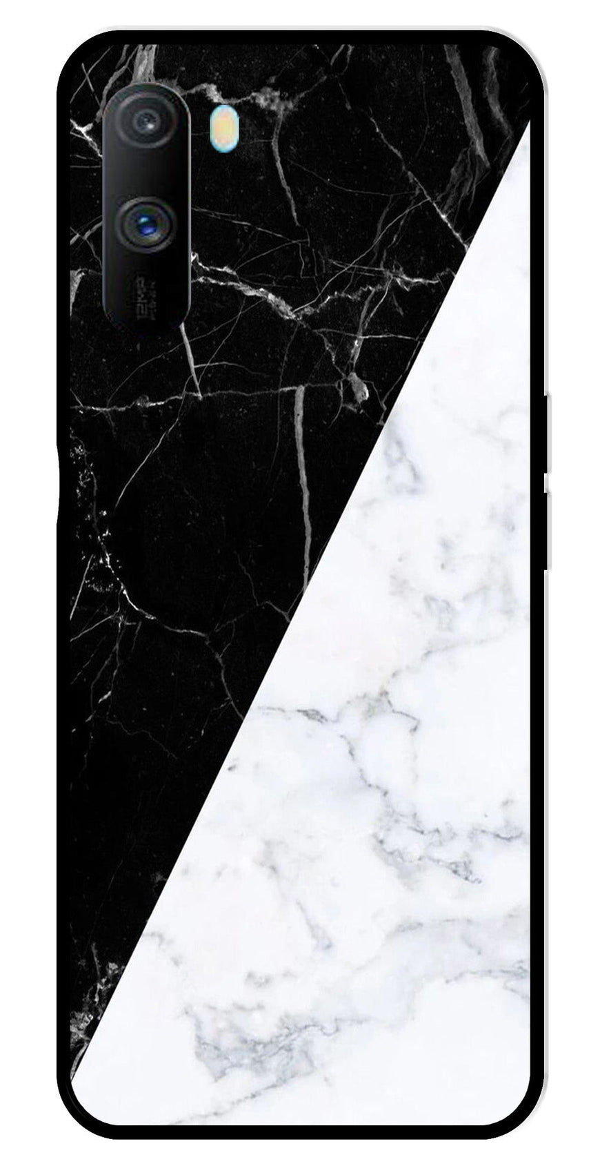 Black White Marble Design Metal Mobile Case for Realme C3   (Design No -09)