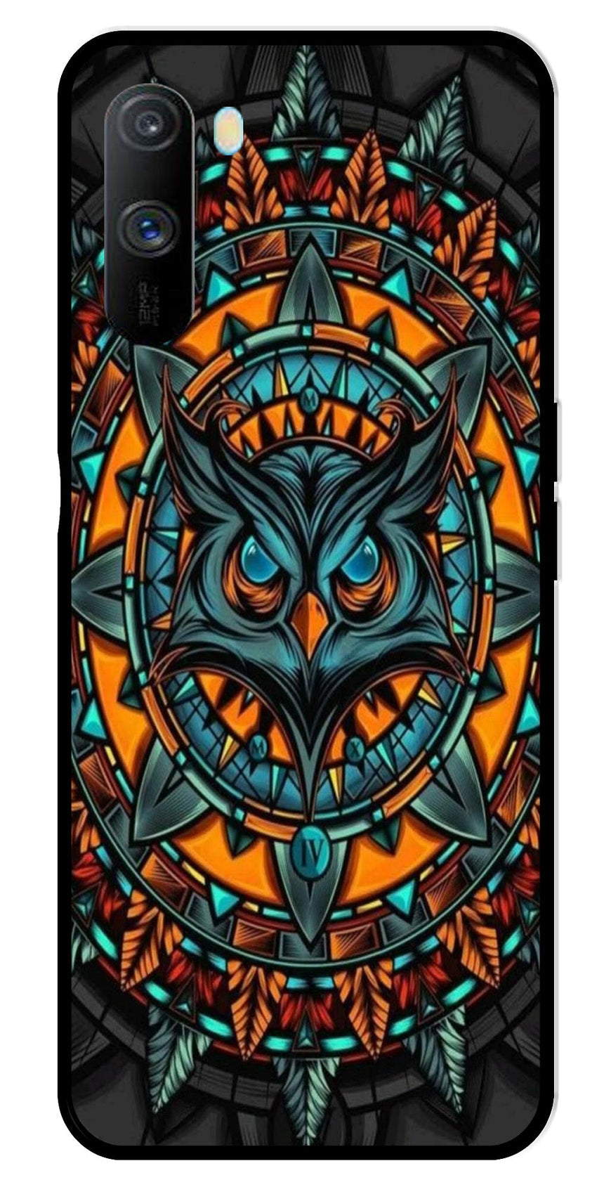 Owl Pattern Metal Mobile Case for Realme C3   (Design No -42)