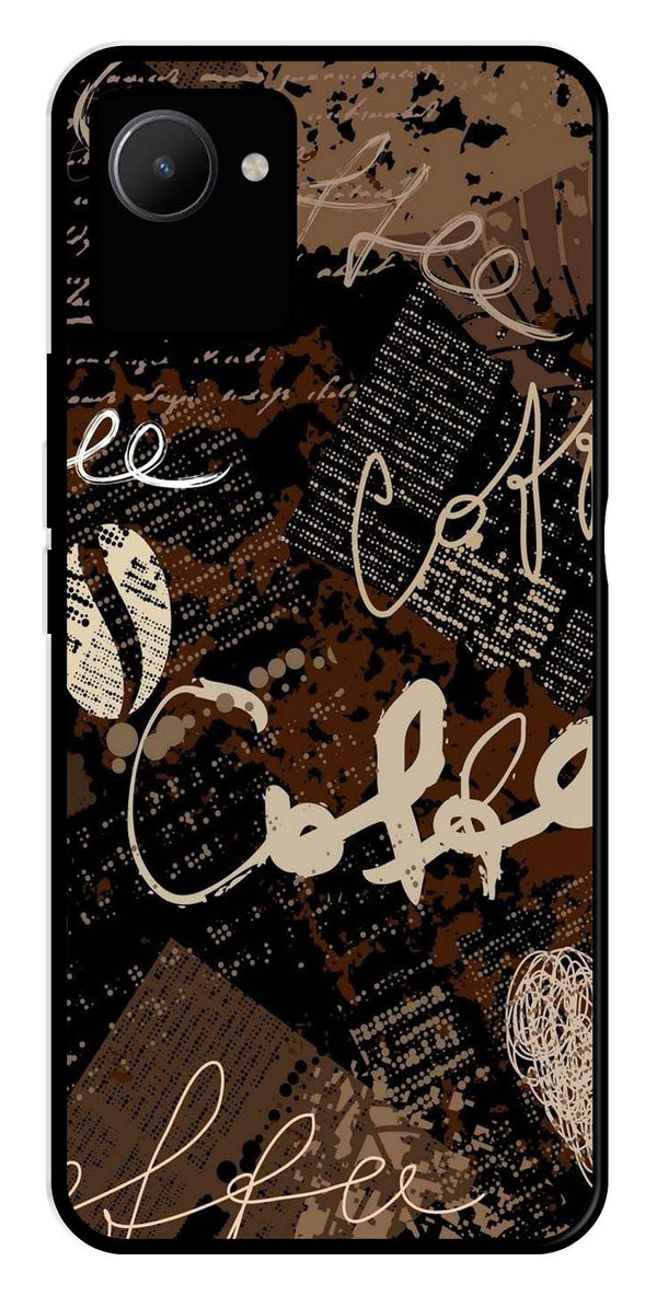 Coffee Pattern Metal Mobile Case for Realme C30s   (Design No -37)