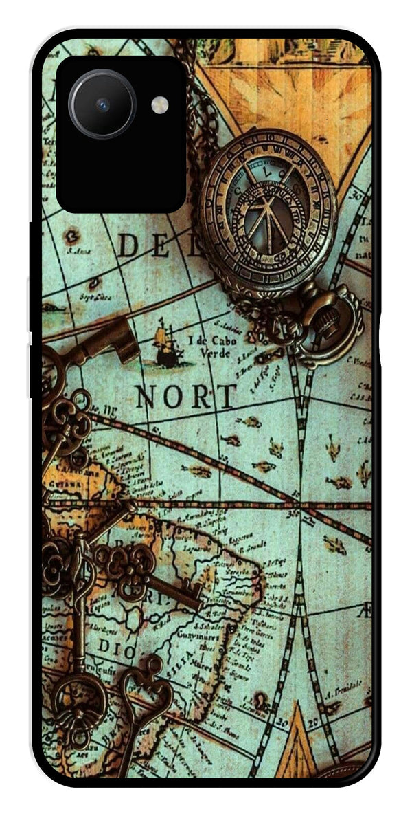Map Design Metal Mobile Case for Realme C30s   (Design No -54)