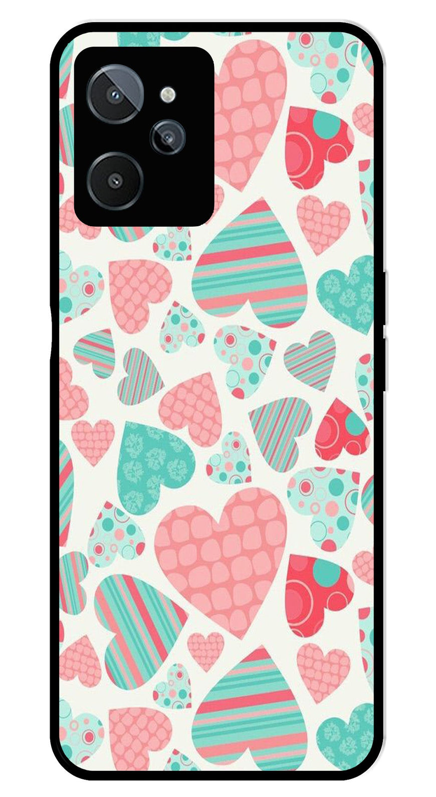Hearts Pattern Metal Mobile Case for Realme C31   (Design No -22)