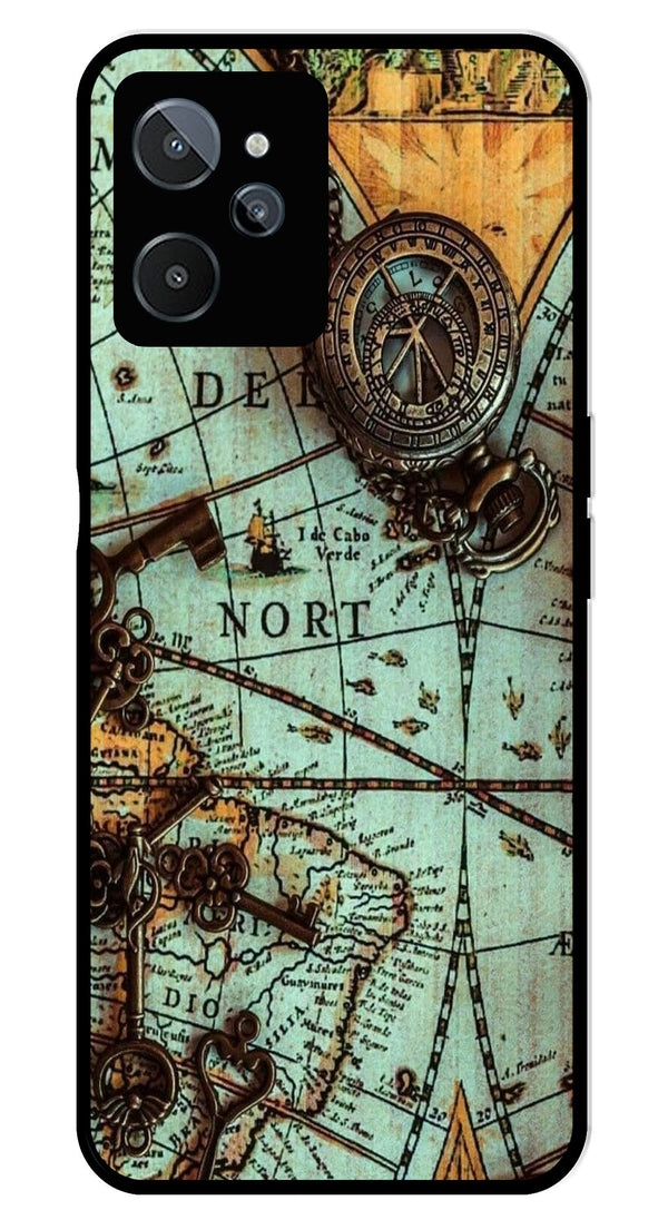 Map Design Metal Mobile Case for Realme C31   (Design No -54)