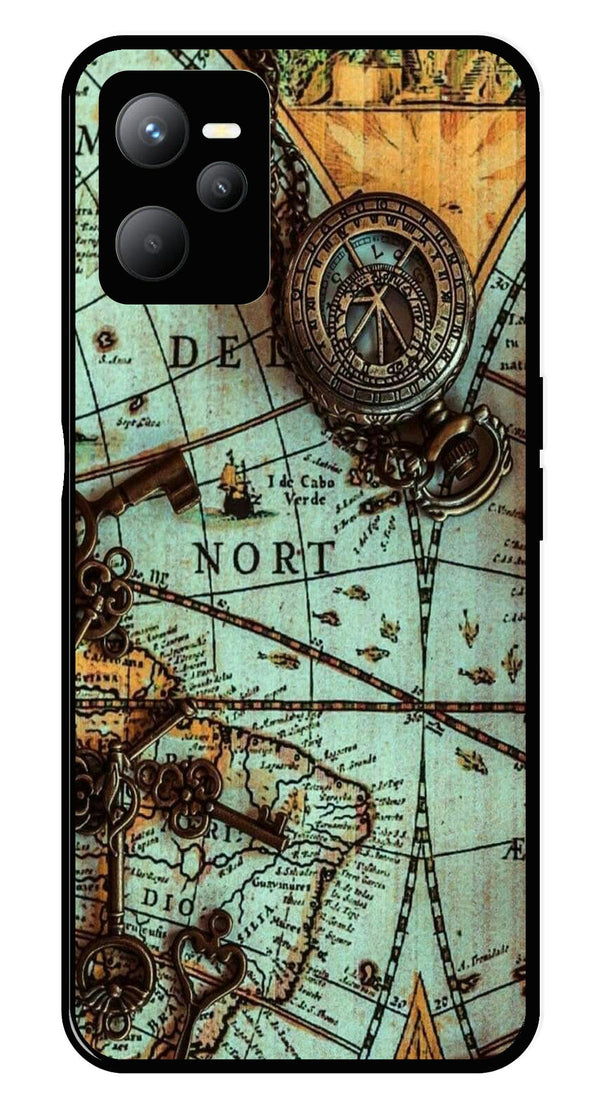 Map Design Metal Mobile Case for Realme C35   (Design No -54)