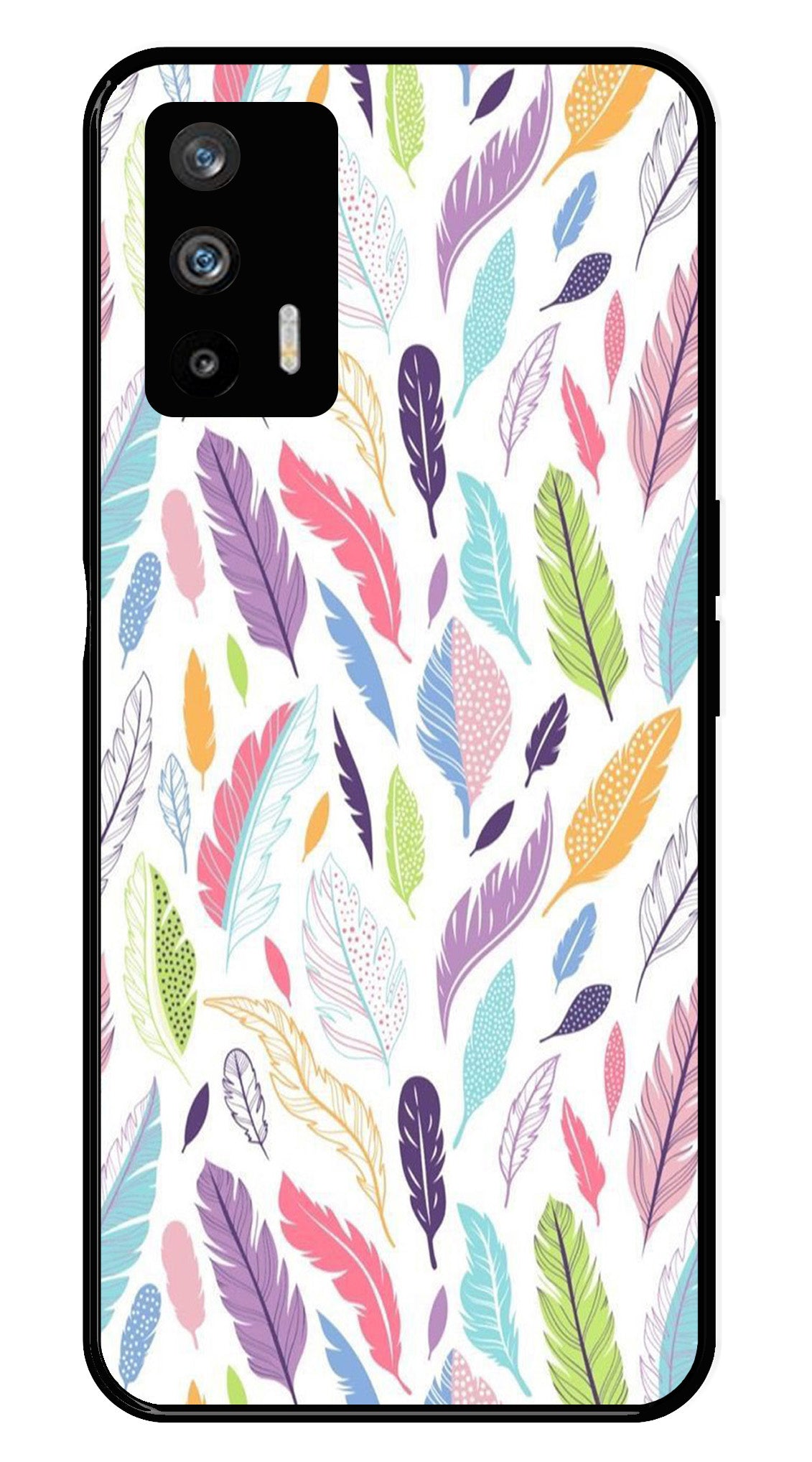 Colorful Feathers Metal Mobile Case for Realme GT   (Design No -06)