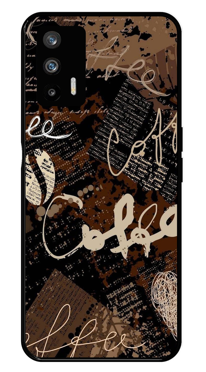 Coffee Pattern Metal Mobile Case for Realme GT   (Design No -37)